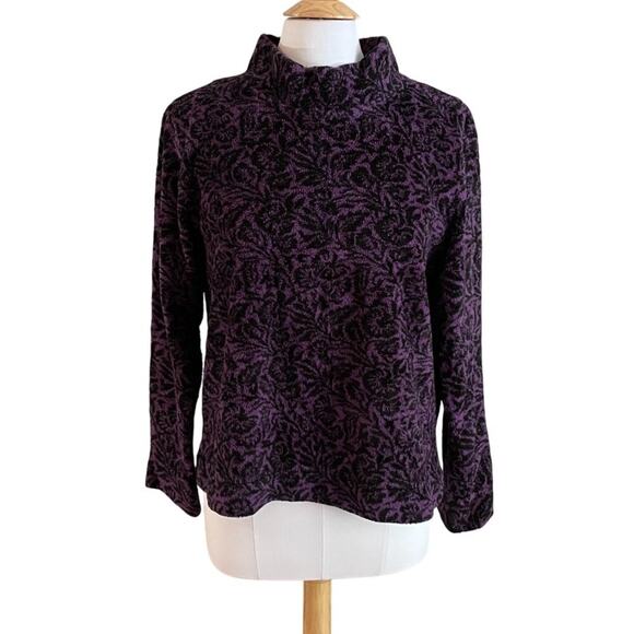 Coldwater Creek Purple Floral Chenille Mock Neck Sweater, Lounge, Cozy, Size L - Picture 1 of 12